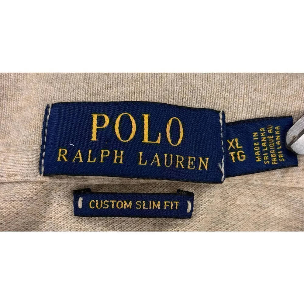 Polo Ralph Lauren Men Shirt XL Beige Long Sleeve Cotton Polo